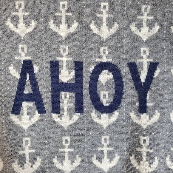 Vineyard Vines Kids Ahoy Anchor Print Merino Wool Blend Sweater Gray Medium - Picture 10 of 13